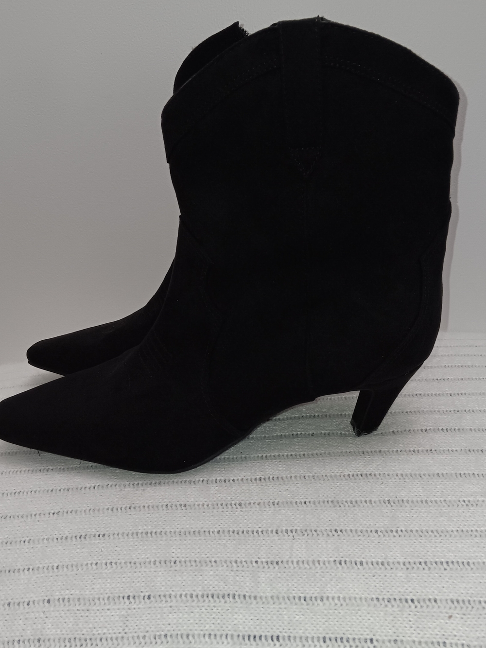 INC International Concepts Black Pointed-Toe Textyle Suede Ankle Booties